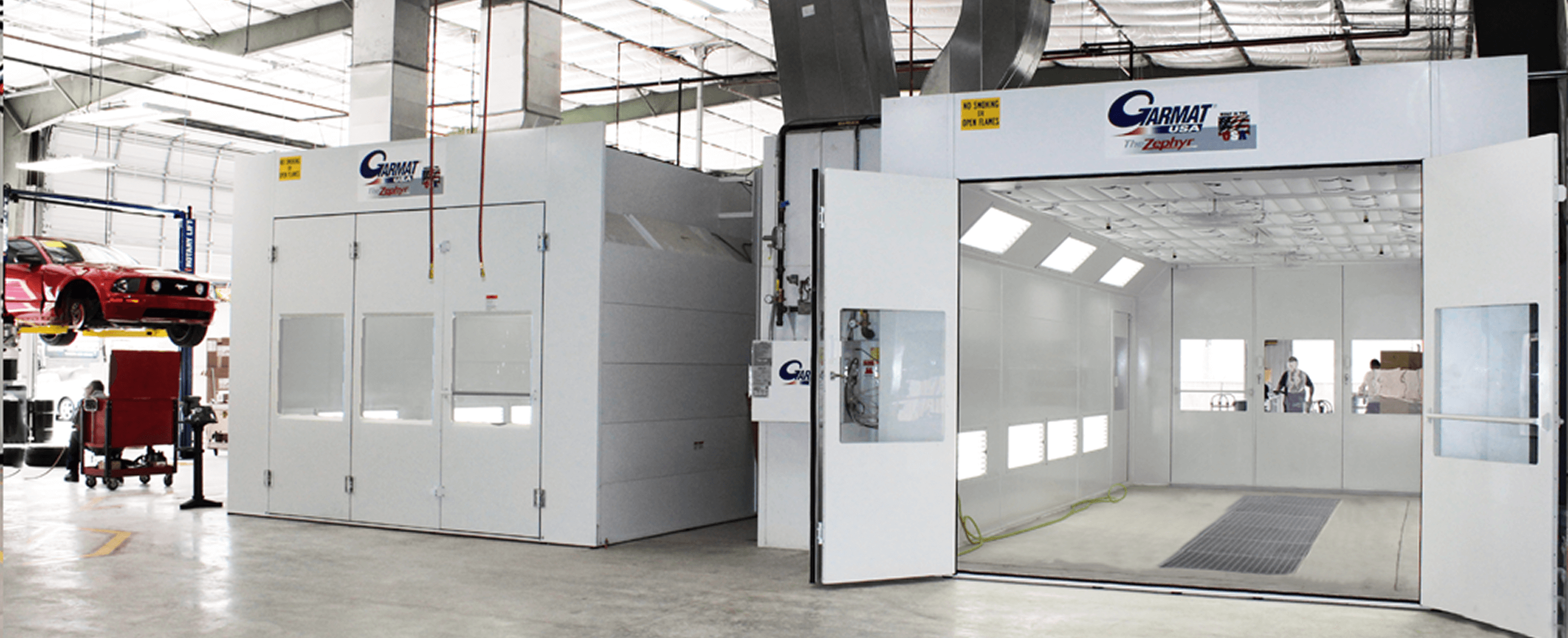 Garmat Zephyr downdraft paint booths and enclosed mixing room