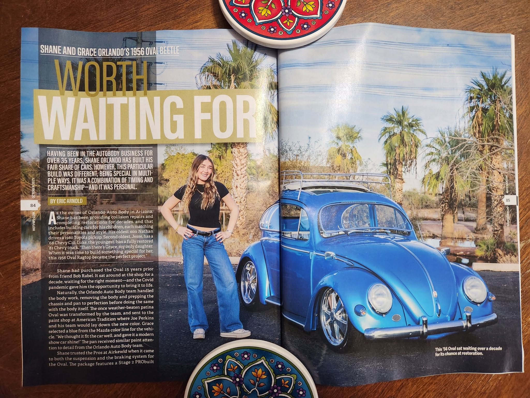 Open Hot VWs magazine feature about Shane and Grace Orlando's 1956 Oval Beetle