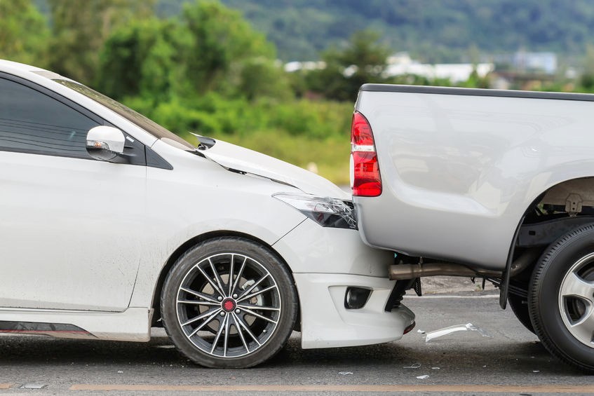Vehicle fender damage awaiting collision repair
