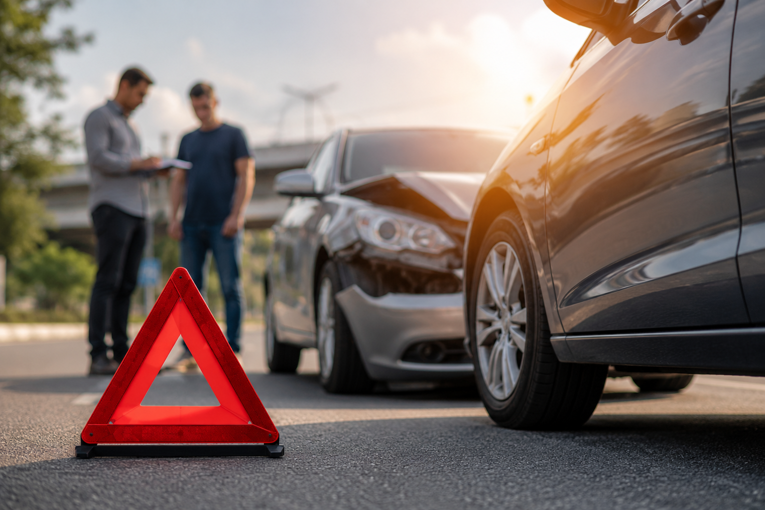 Drivers documenting a collision before reviewing a total-loss offer
